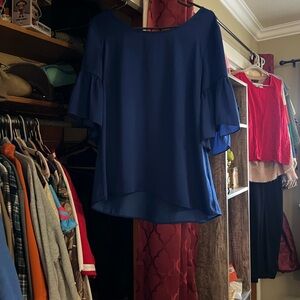 CAbi Royal Blue Ruffle Sleeve Blouse